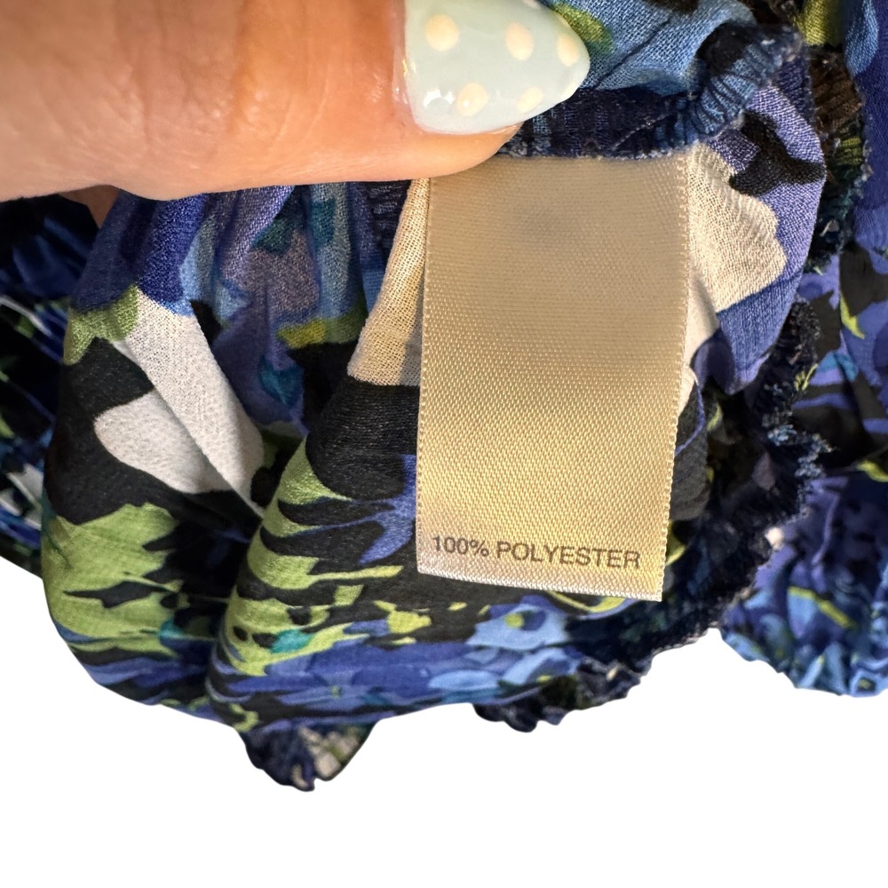 Avenue Blouse Floral Smocked Pleated Peasant 18/20 Blue Plus Size Women - Picture 4 of 4